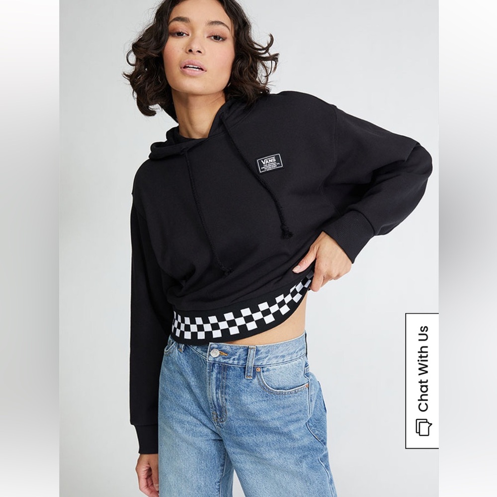 Vans Boom Boom 66 Hoodie with classic checkerboard border. Size XS